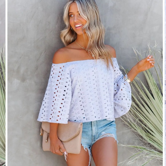 WITHDRAWN COTTON EYELET OFF THE SHOULDER TOP - Blush/pale pink - Picture 2 of 5